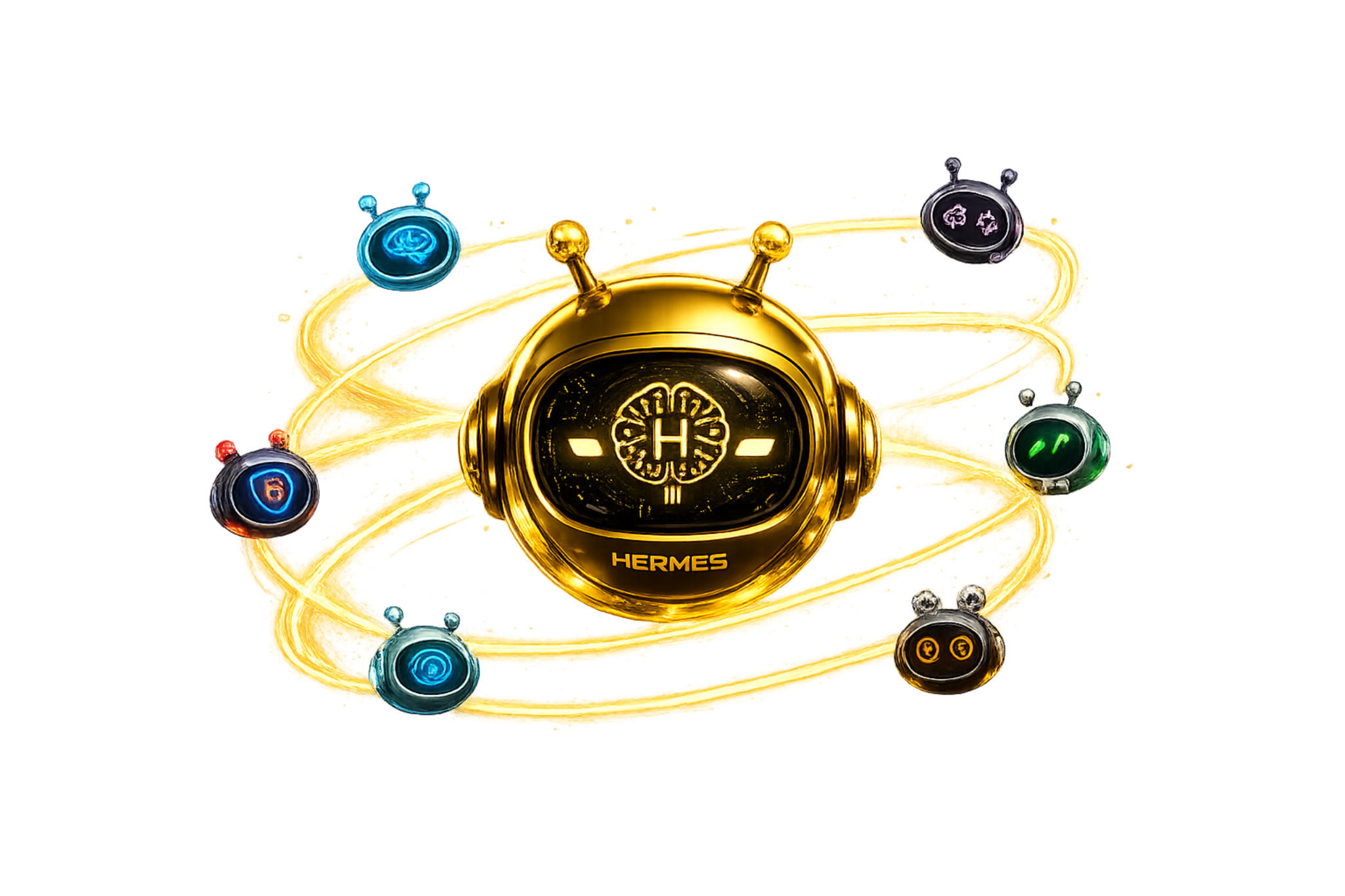 Hermes dourado com órbitas estratégicas dos agentes TechNet